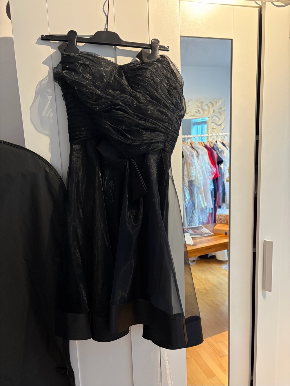 Strapless Black Cocktail Dress with Ruched Bodice with bow